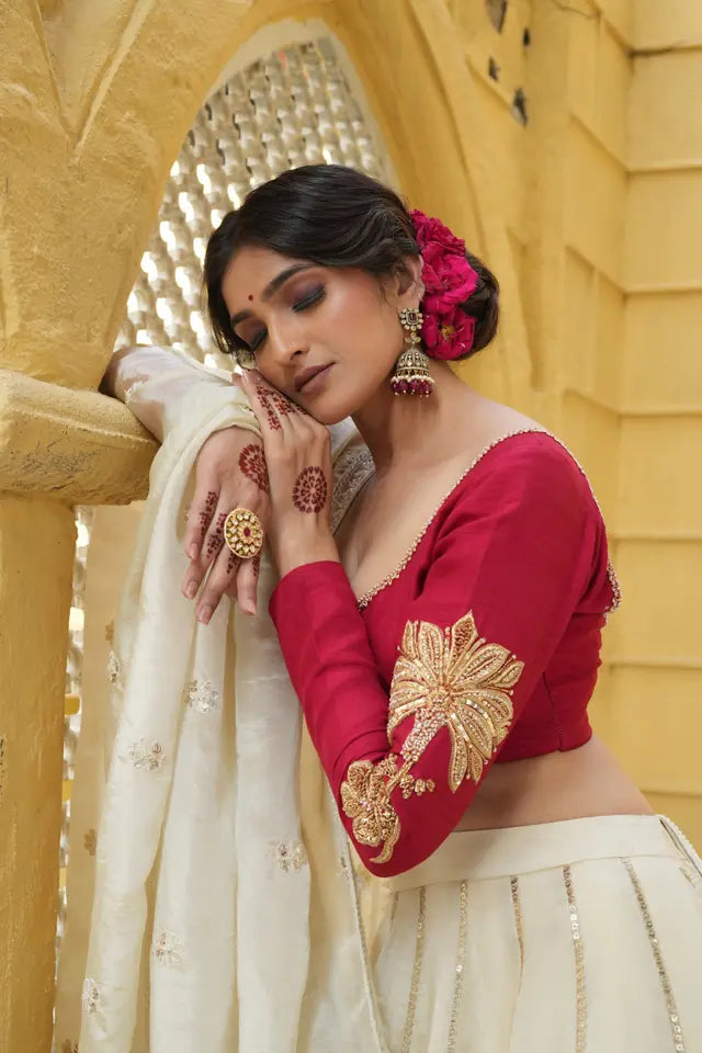 Red & Gold White Bridal Lehenga | Wedding Diaries