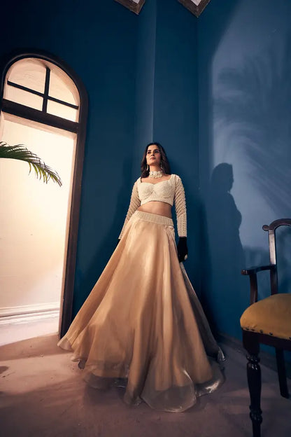 Gold Cream Pearl Lehenga