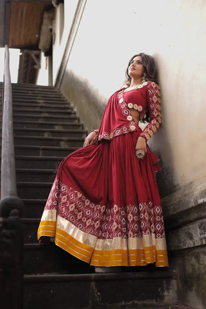 Raas | Maroon Chaniyacholi with Mirror work