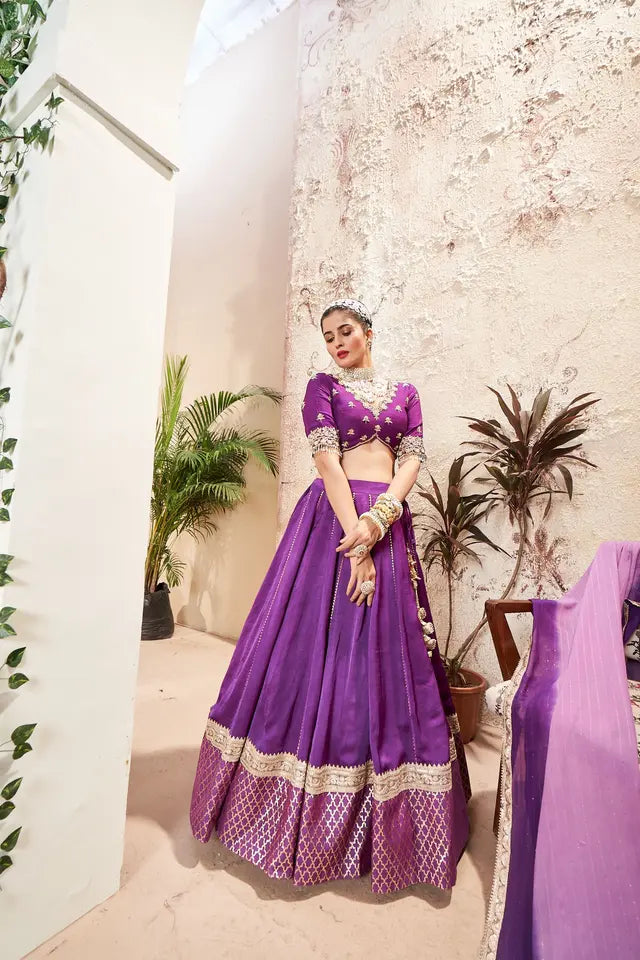 Purple Silk Chanderi Lehenga