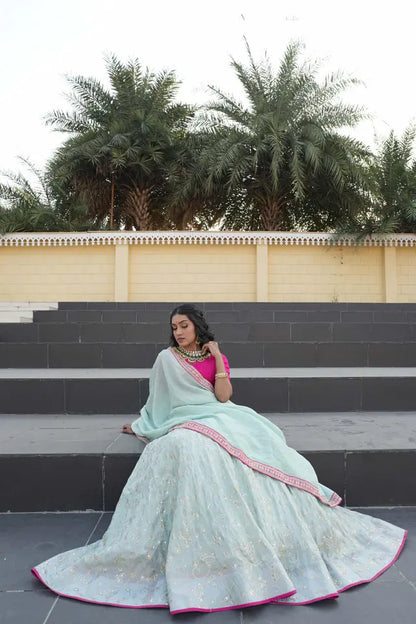 Rani Pink & Sky Ethnic Lehenga