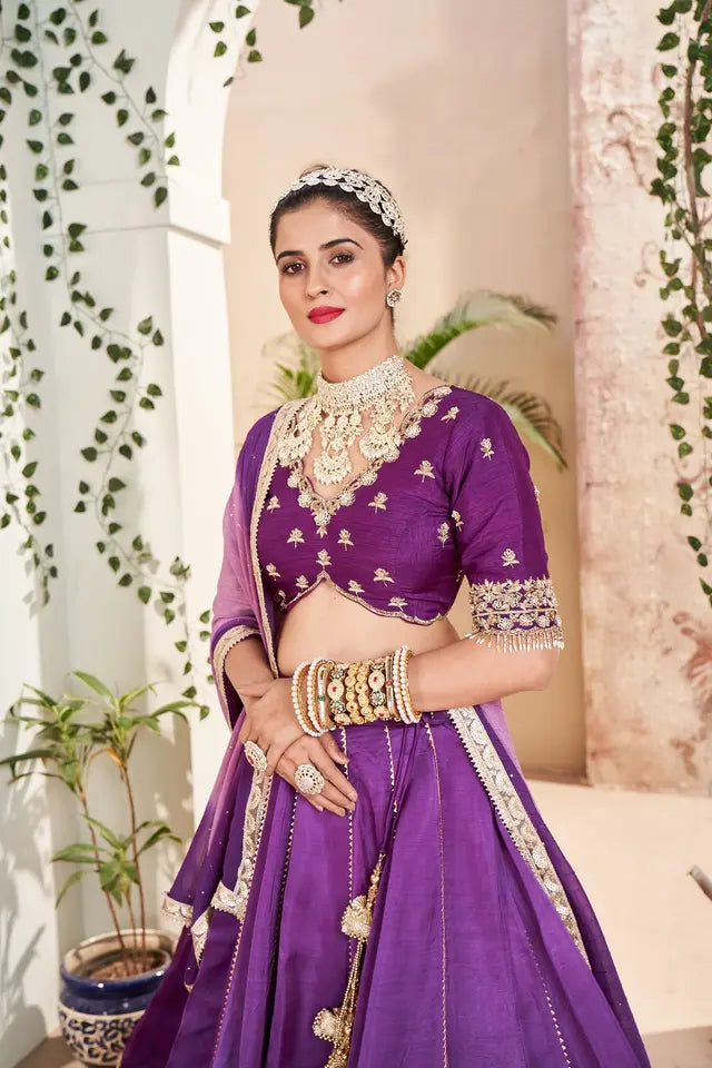 Purple Silk Chanderi Lehenga