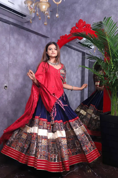 Raas | Blue & Red Traditional Chaniyacholi