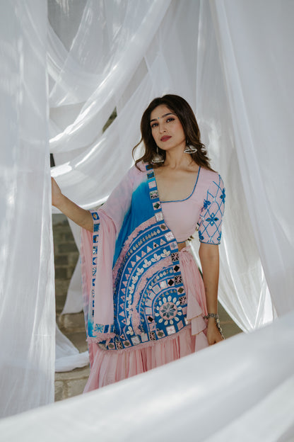 Exclusive Navratri 2025 Boho Mirror Magic – Pink & Blue Handcrafted Chaniya Choli - Raas