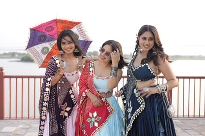 Navy Blue Mirror Shell Chaniya Choli with Ajrakh-Inspired Dupatta | Navratri 2025 Collection