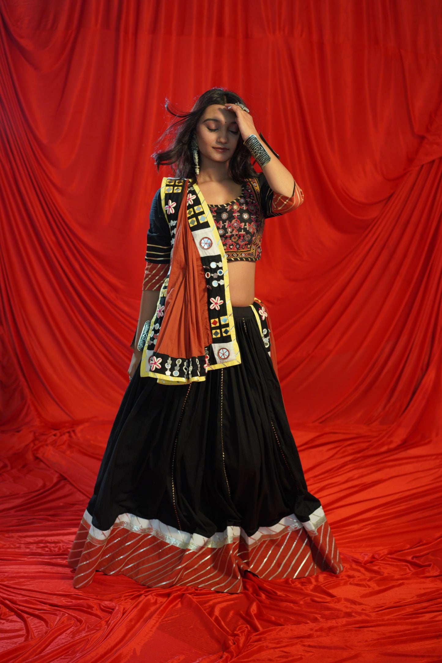 Kutch Heritage Black Cotton Chaniya Choli Set with Handcrafted Mirror Shell Dupatta – Raas 2025 Exclusive