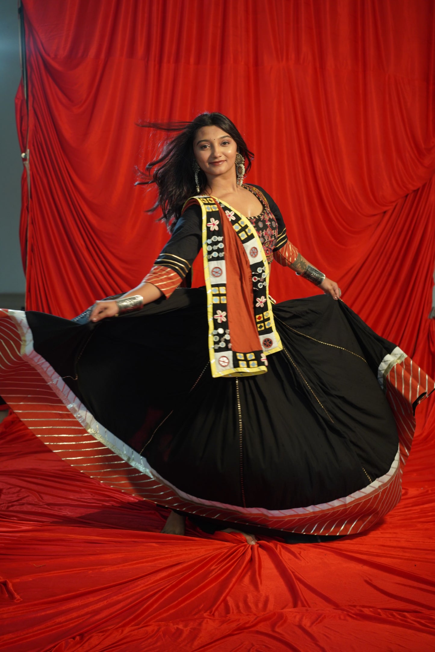 Kutch Heritage Black Cotton Chaniya Choli Set with Handcrafted Mirror Shell Dupatta – Raas 2025 Exclusive