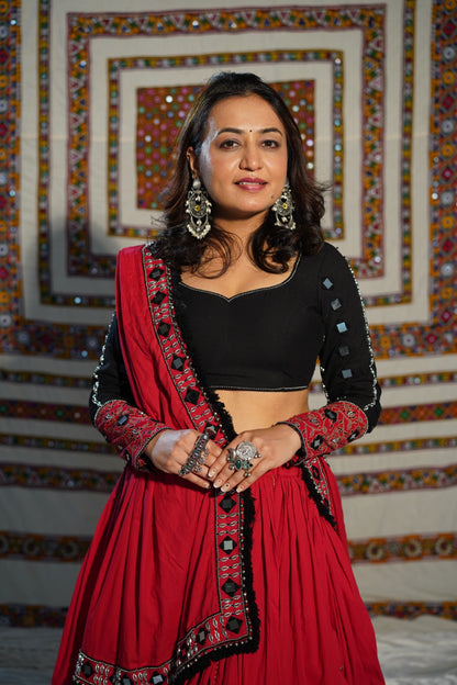 Red Boho Mirror Work Chaniya Choli – Navratri 2025 RAAS collection