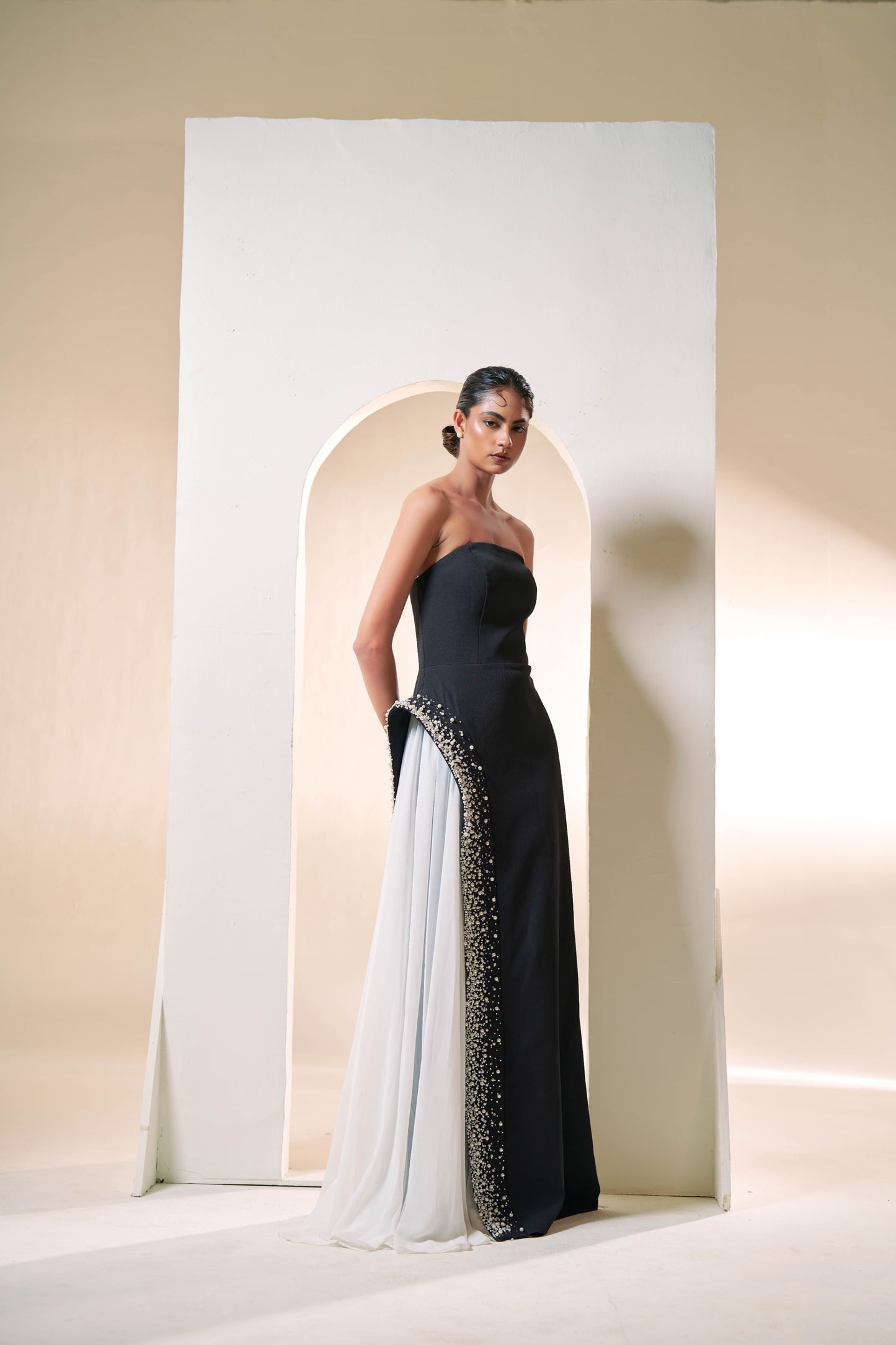 Midnight Pearl Drape Gown