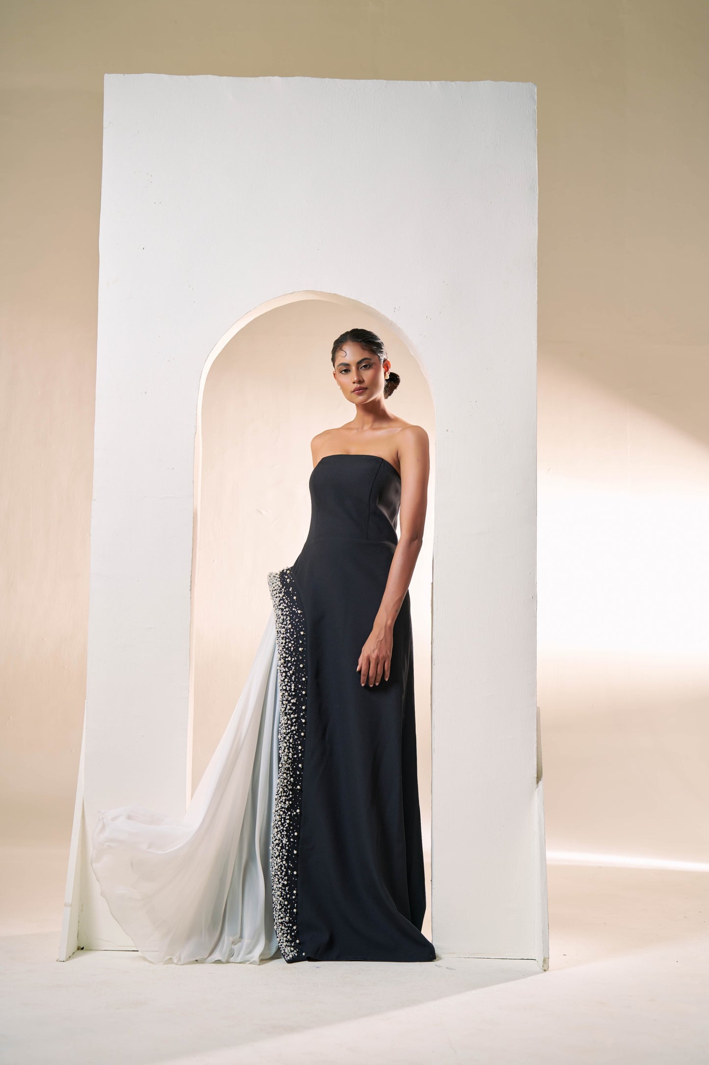 Midnight Pearl Drape Gown