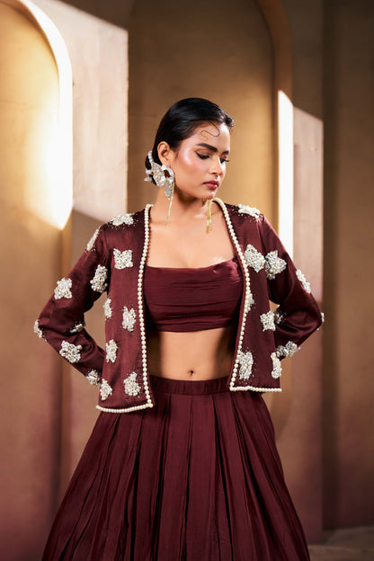 Mocha Cloud Embellished Lehenga Set