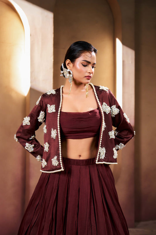 Mocha Cloud Embellished Lehenga Set
