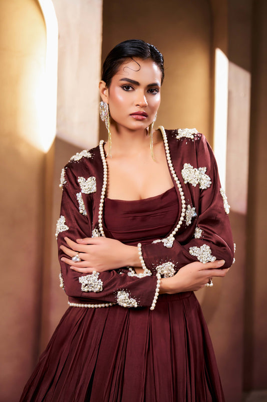 Mocha Cloud Embellished Lehenga Set