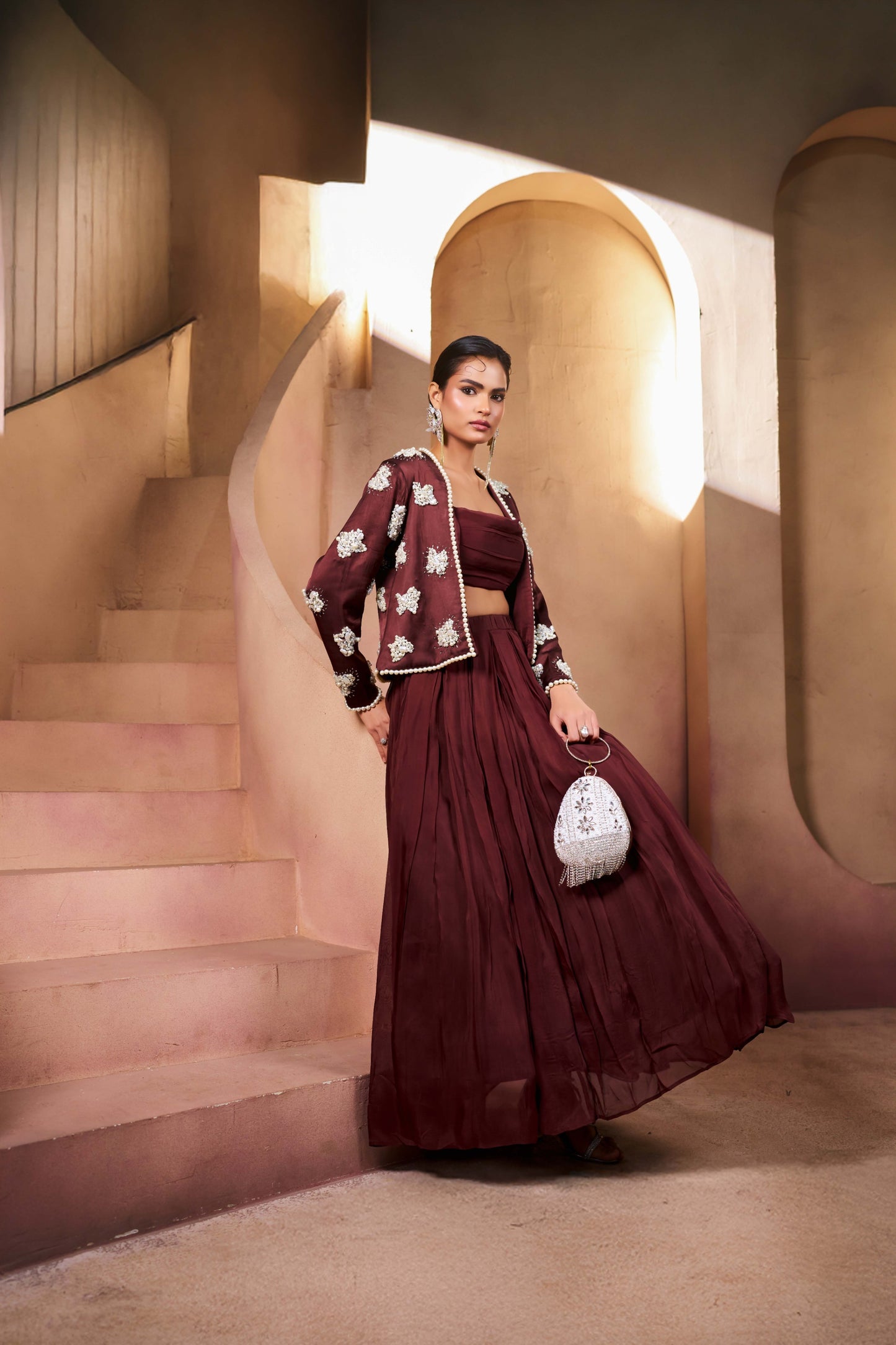 Mocha Cloud Embellished Lehenga Set