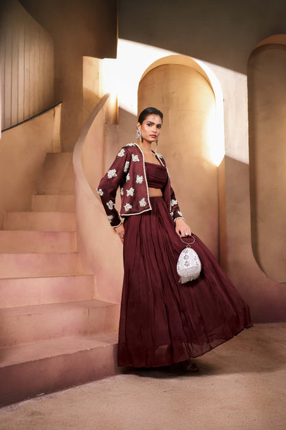 Mocha Cloud Embellished Lehenga Set