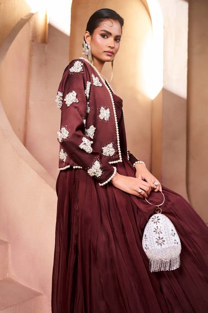 Mocha Cloud Embellished Lehenga Set