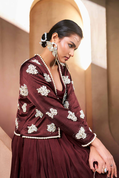 Mocha Cloud Embellished Lehenga Set