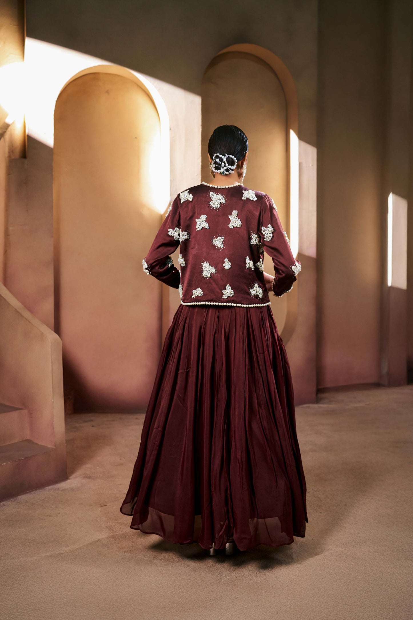 Mocha Cloud Embellished Lehenga Set