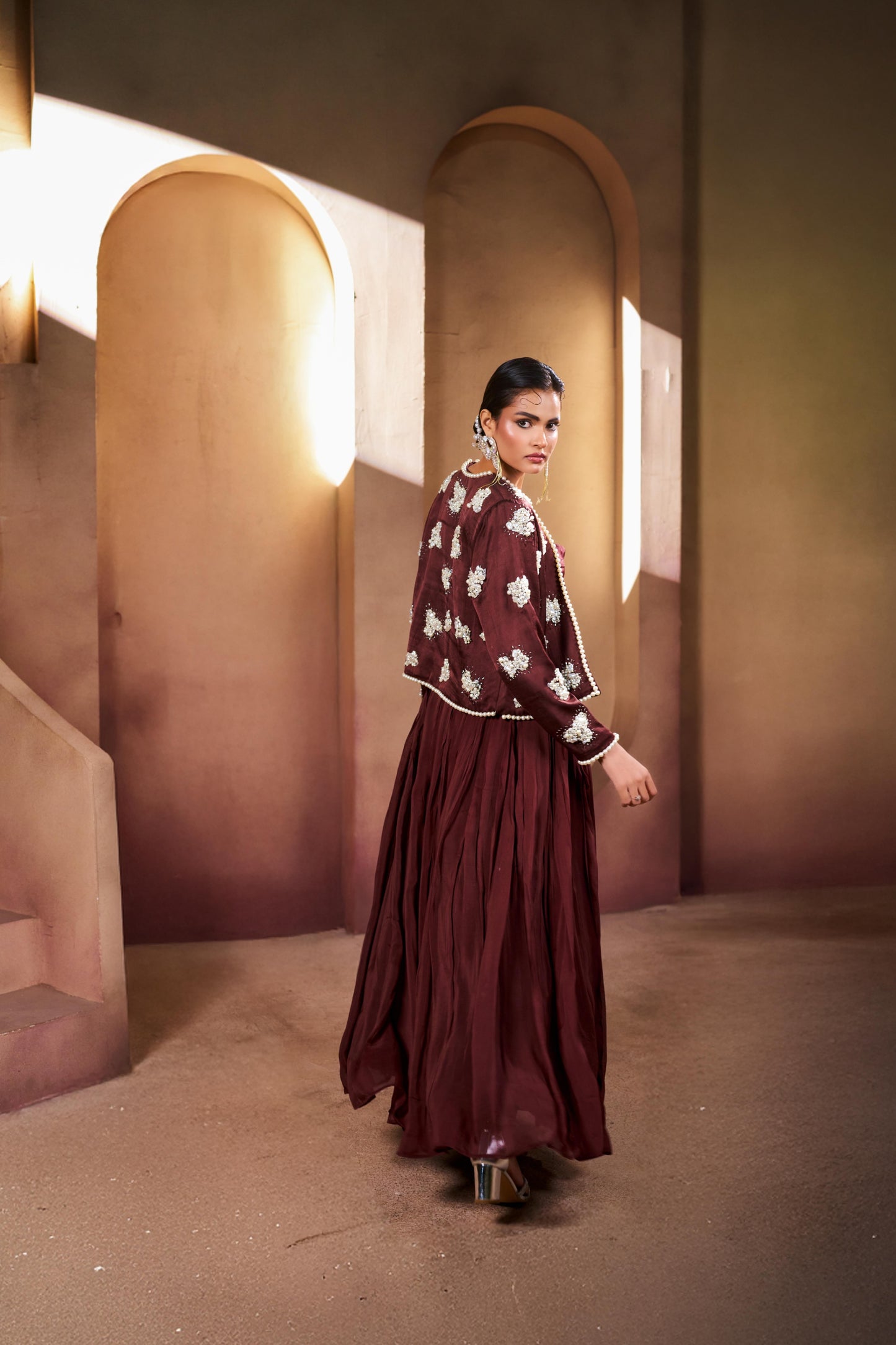 Mocha Cloud Embellished Lehenga Set