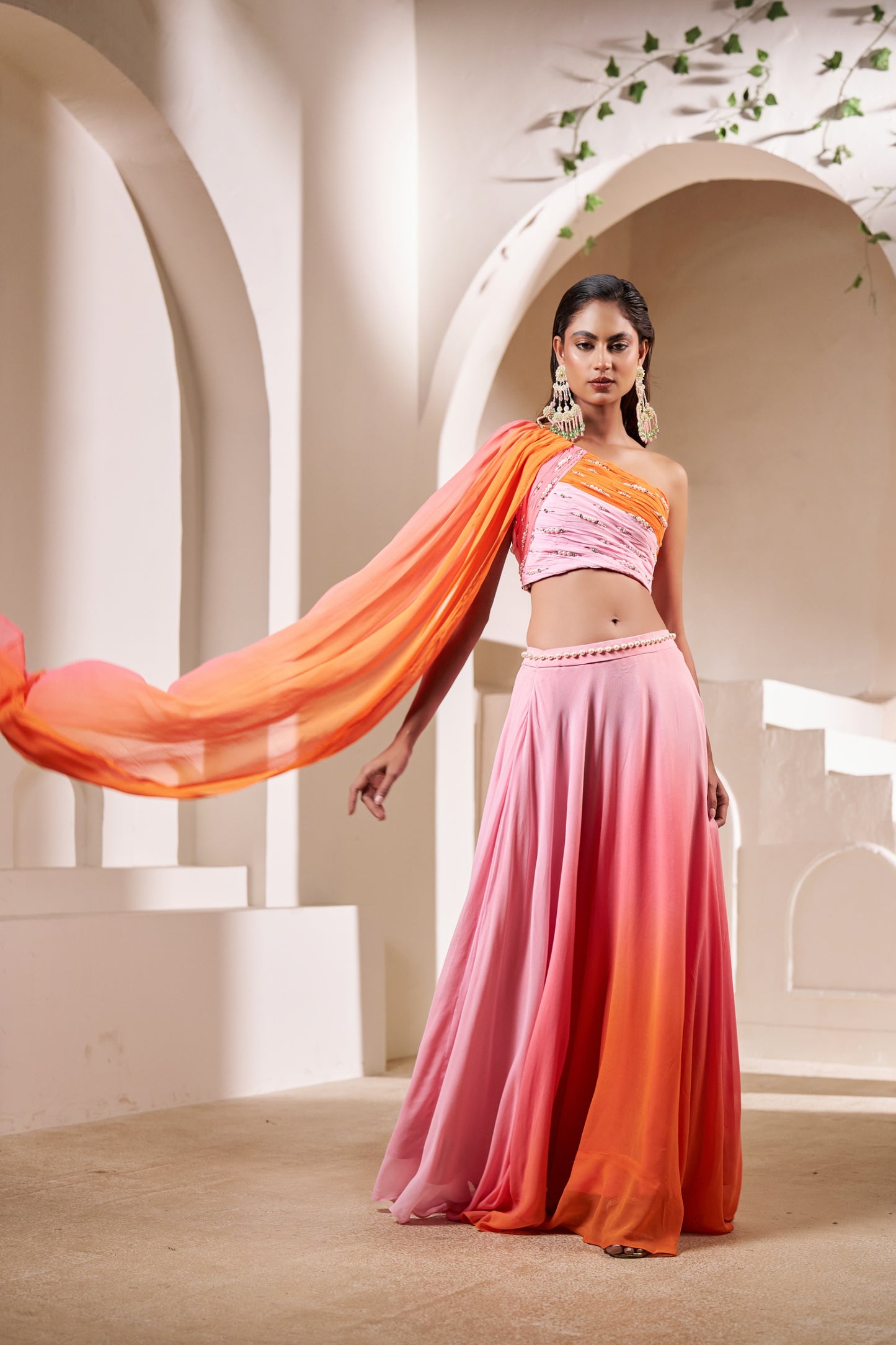 Sunset Bloom Pink & Orange Lehenga | Designer Festive Wear