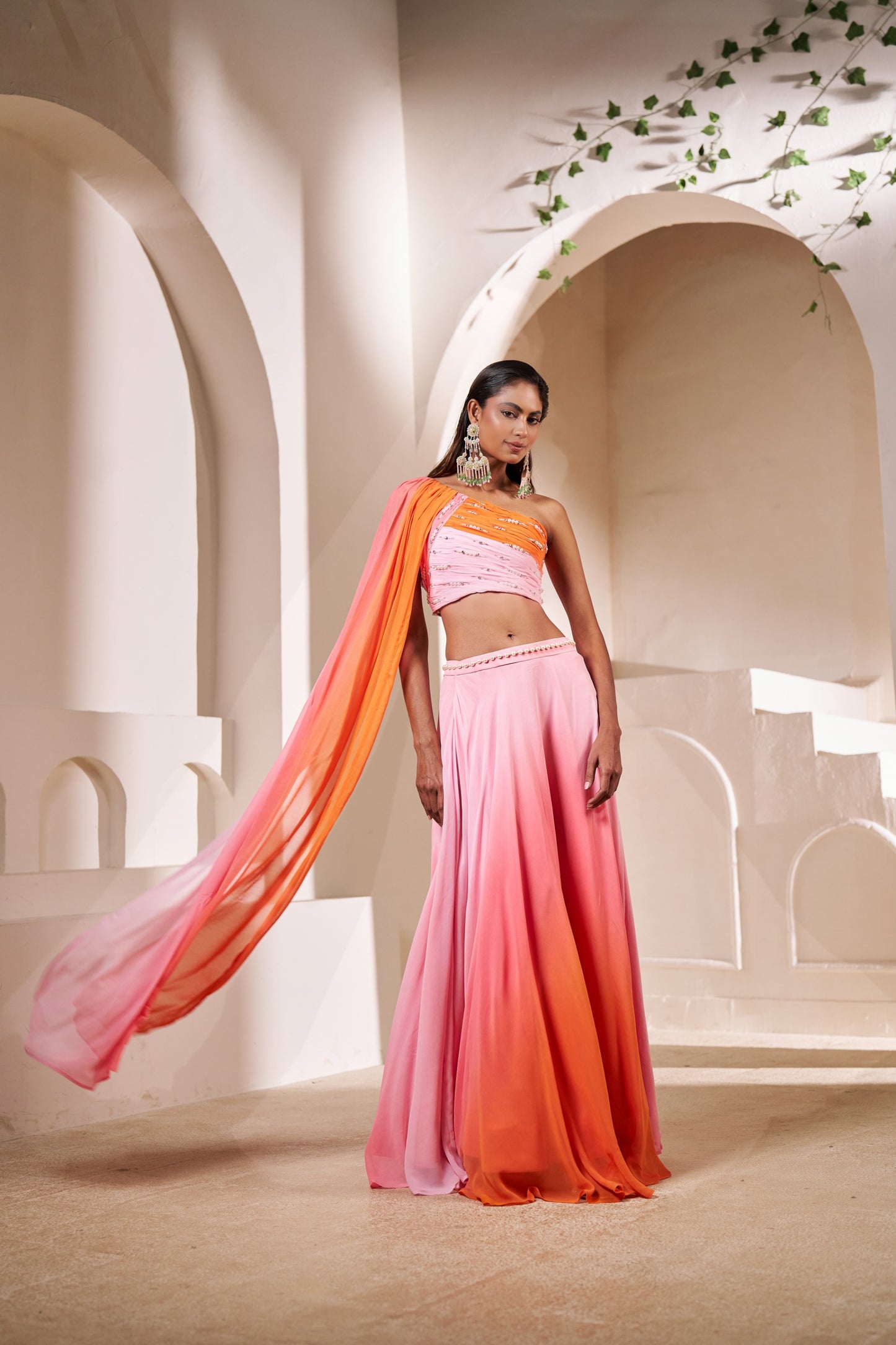 Sunset Bloom Pink & Orange Lehenga | Designer Festive Wear