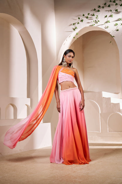 Sunset Bloom Pink & Orange Lehenga | Designer Festive Wear