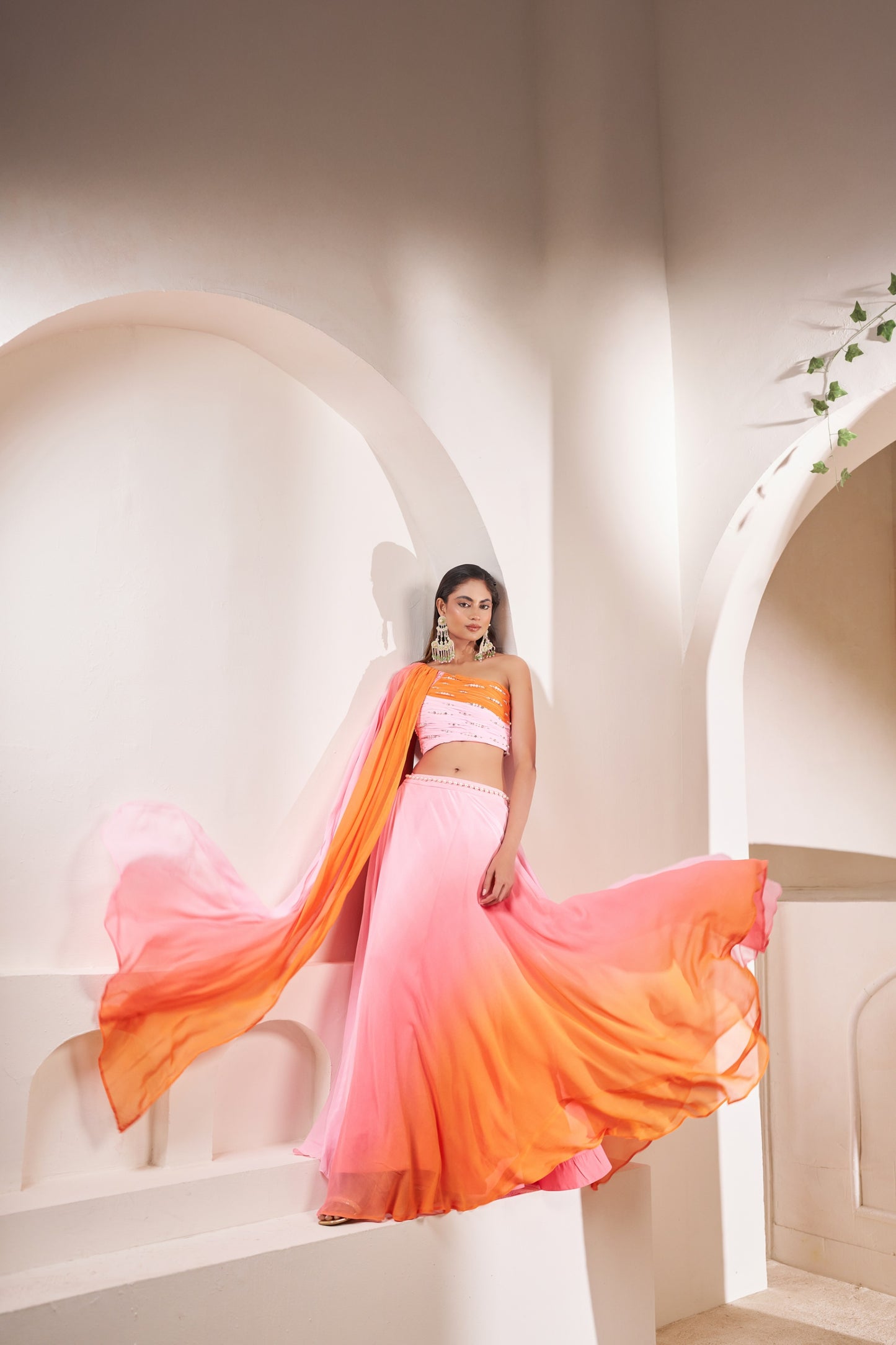 Sunset Bloom Pink & Orange Lehenga | Designer Festive Wear