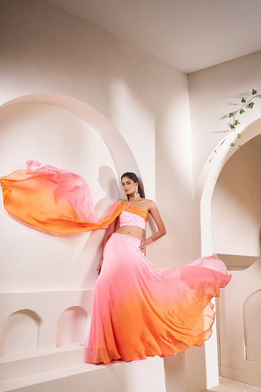 Sunset Bloom Pink & Orange Lehenga | Designer Festive Wear