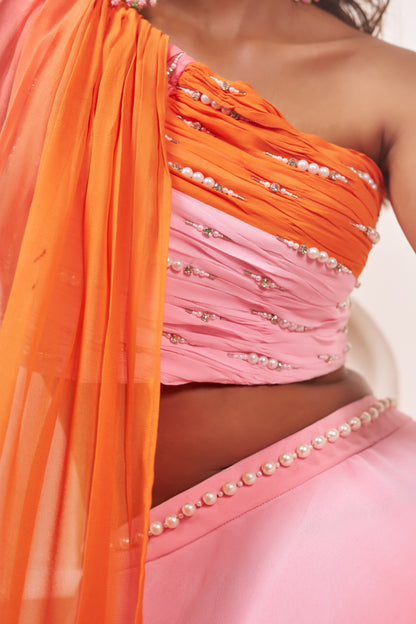Sunset Bloom Pink & Orange Lehenga | Designer Festive Wear