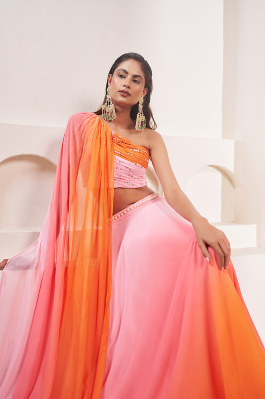 Sunset Bloom Pink & Orange Lehenga | Designer Festive Wear