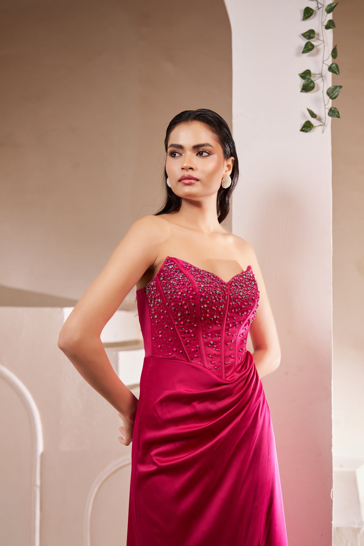 Ruby Royale Strapless Satin Gown - Corset Gown