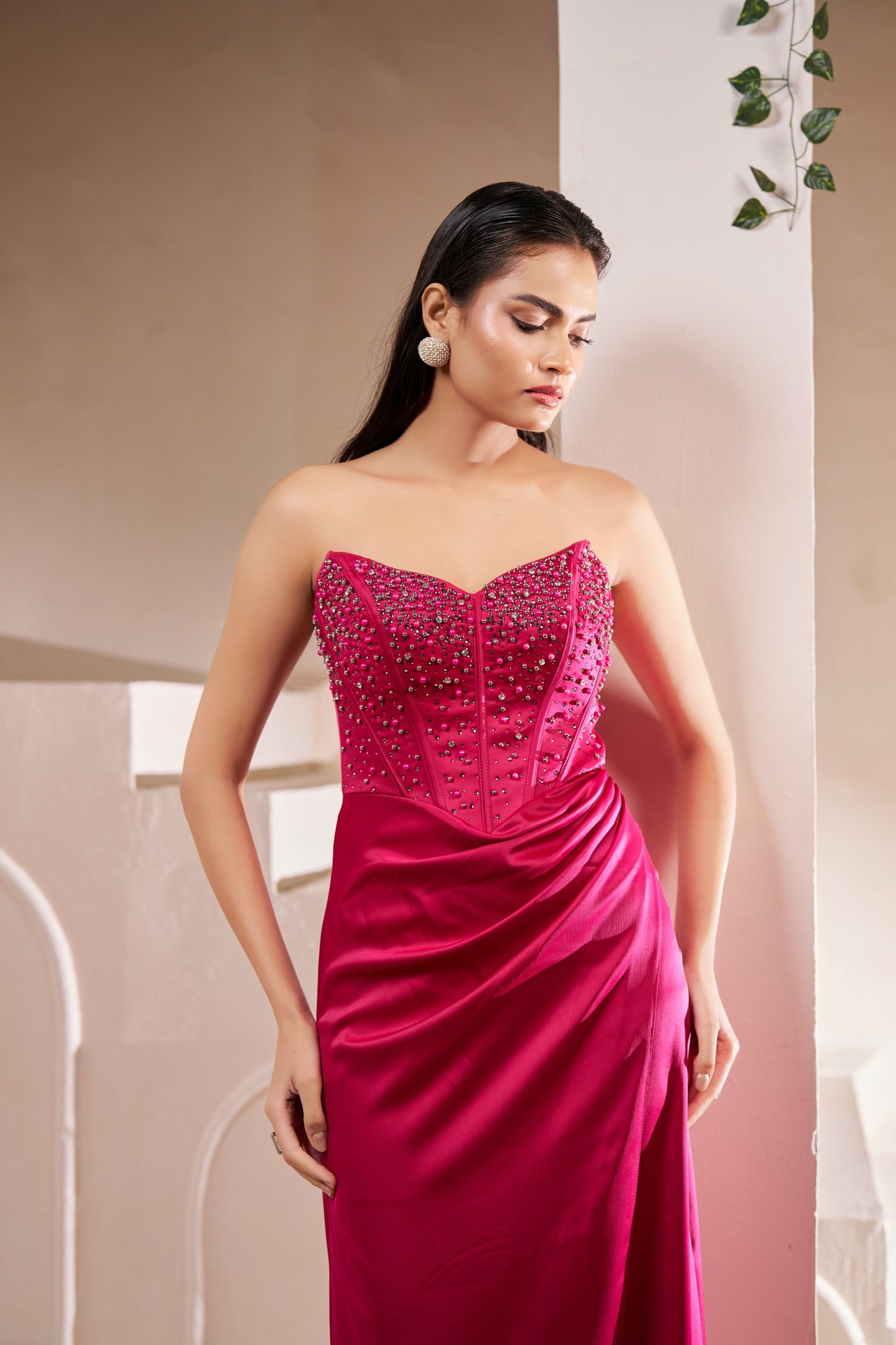 Ruby Royale Strapless Satin Gown - Corset Gown