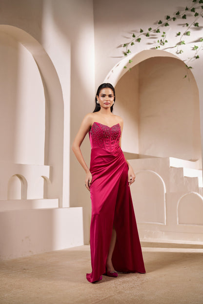 Ruby Royale Strapless Satin Gown - Corset Gown