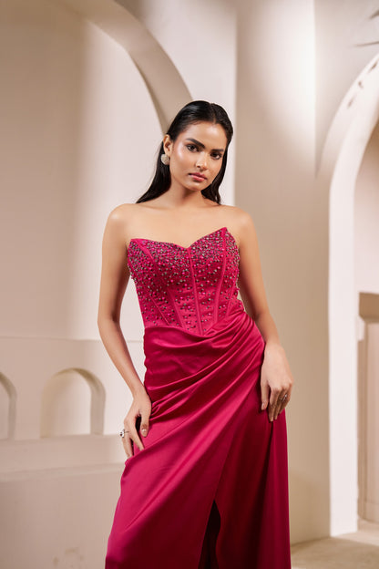 Ruby Royale Strapless Satin Gown - Corset Gown