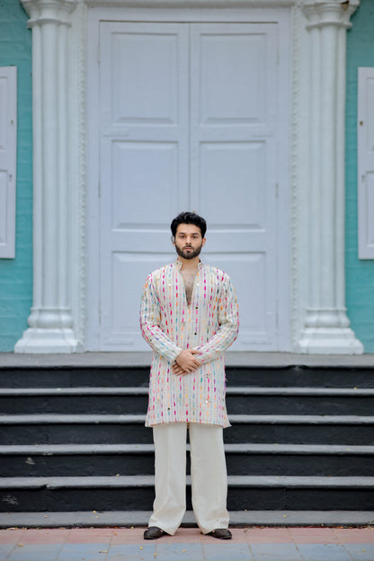 Beige Jute Navratri Men's Kurta set