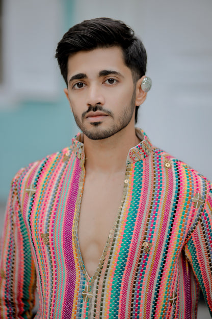 Multicolor Jute Navratri Men’s Kurta Set