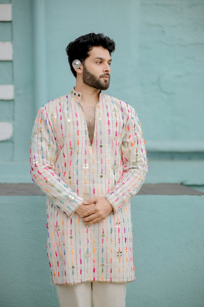 Beige Jute Navratri Men's Kurta set
