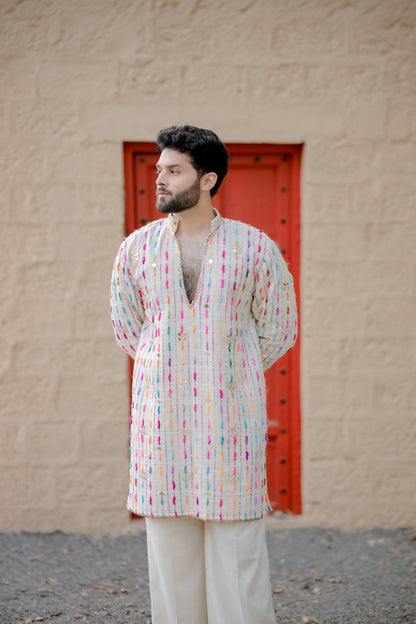 Beige Jute Navratri Men's Kurta set