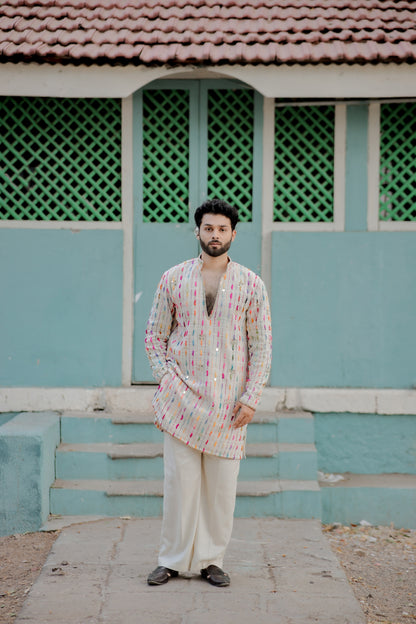 Beige Jute Navratri Men's Kurta set