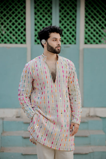 Beige Jute Navratri Men's Kurta set