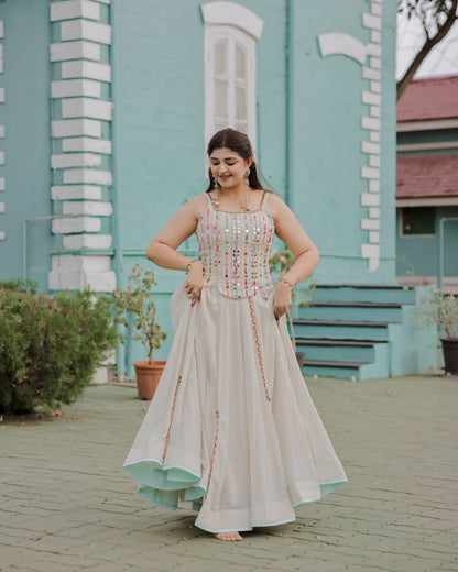 Beige Jute Navratri Co-Ord Set