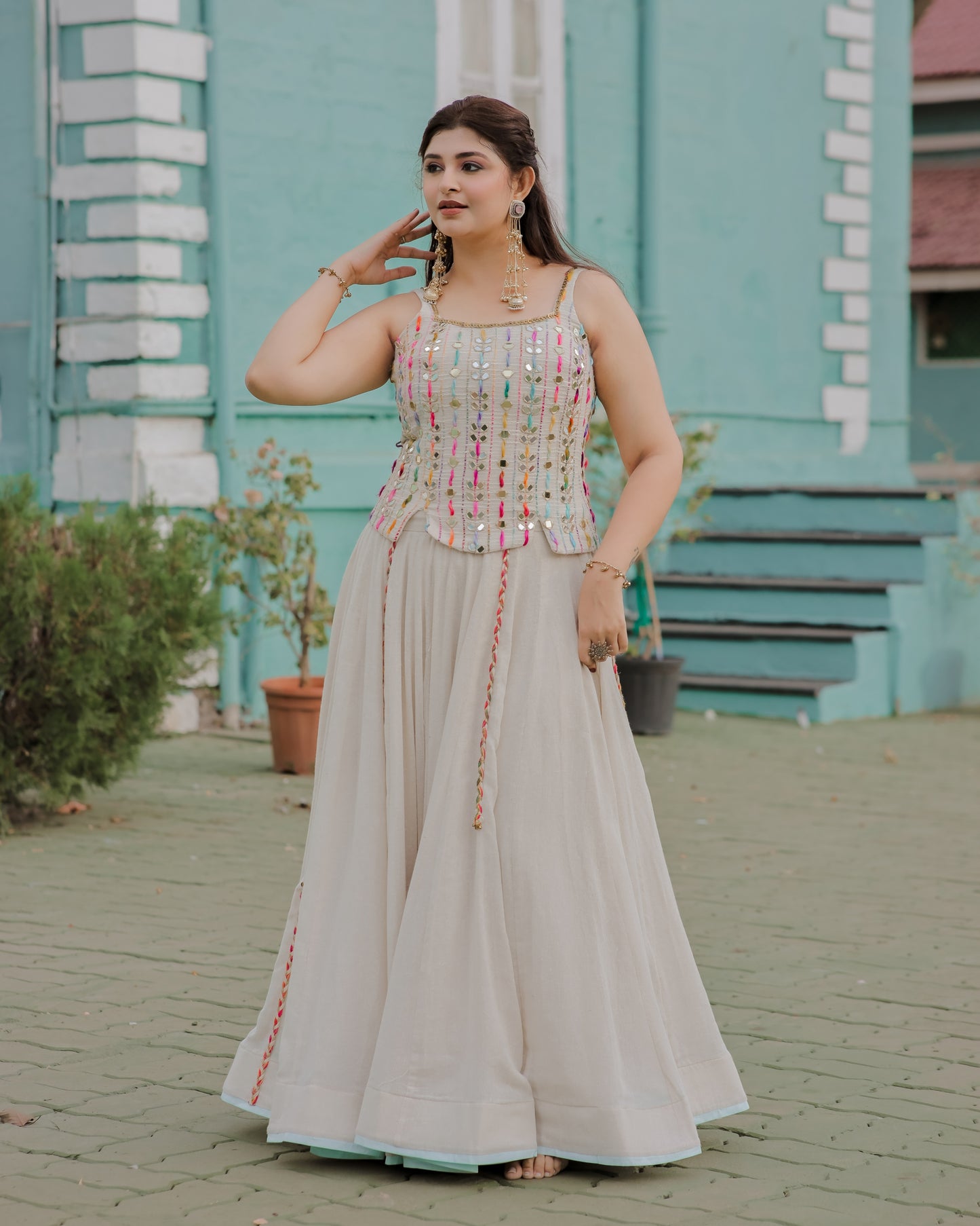 Beige Jute Navratri Co-Ord Set