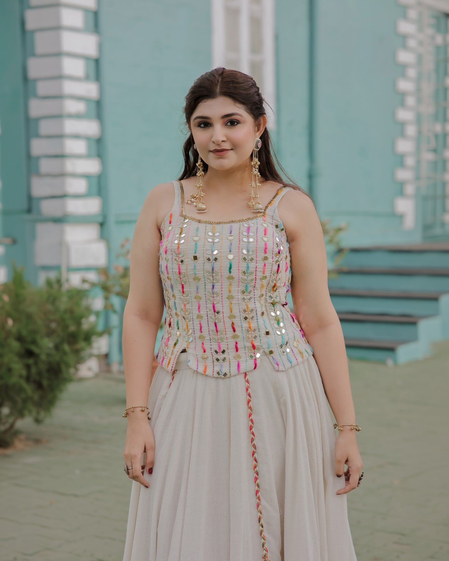 Beige Jute Navratri Co-Ord Set