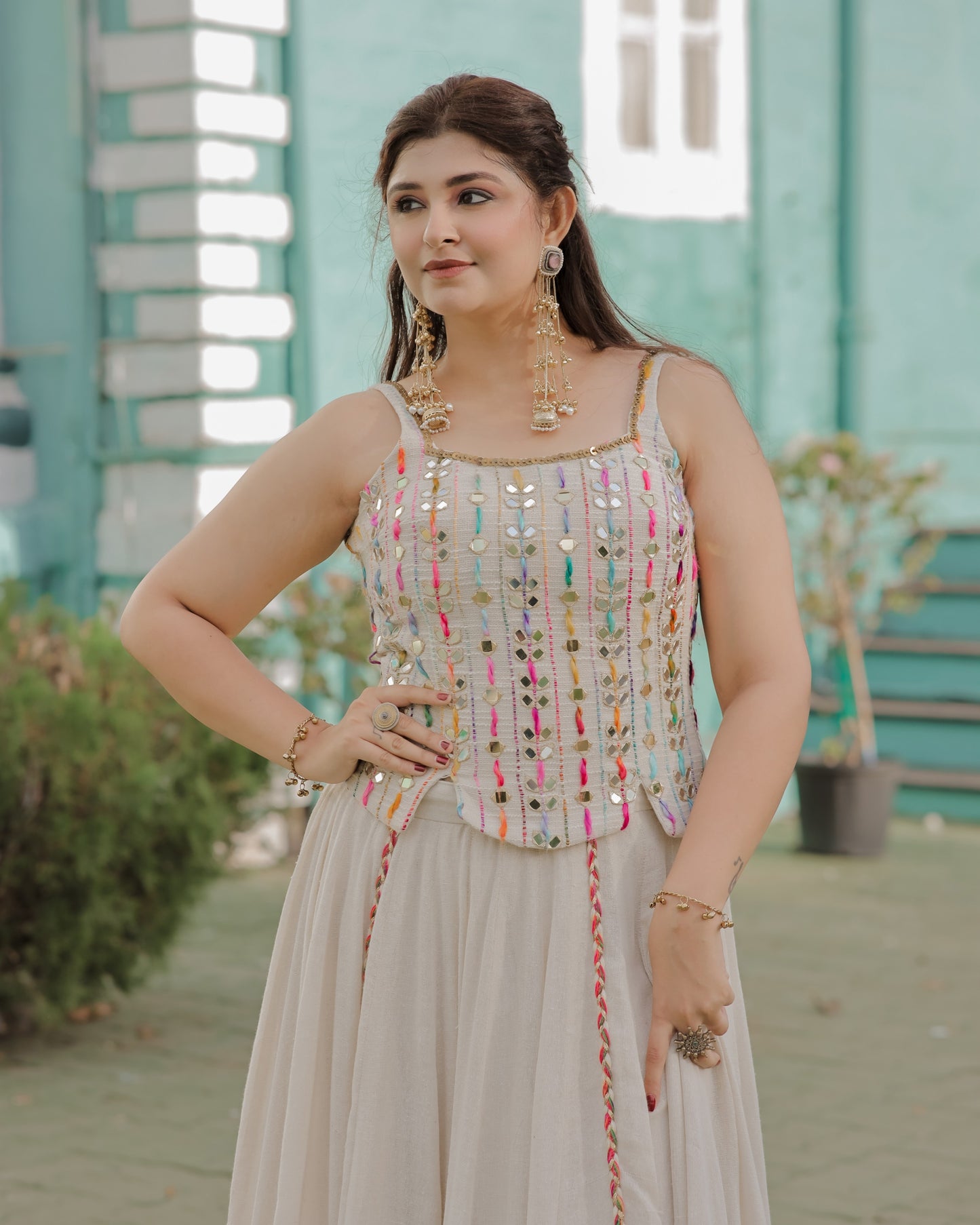 Beige Jute Navratri Co-Ord Set