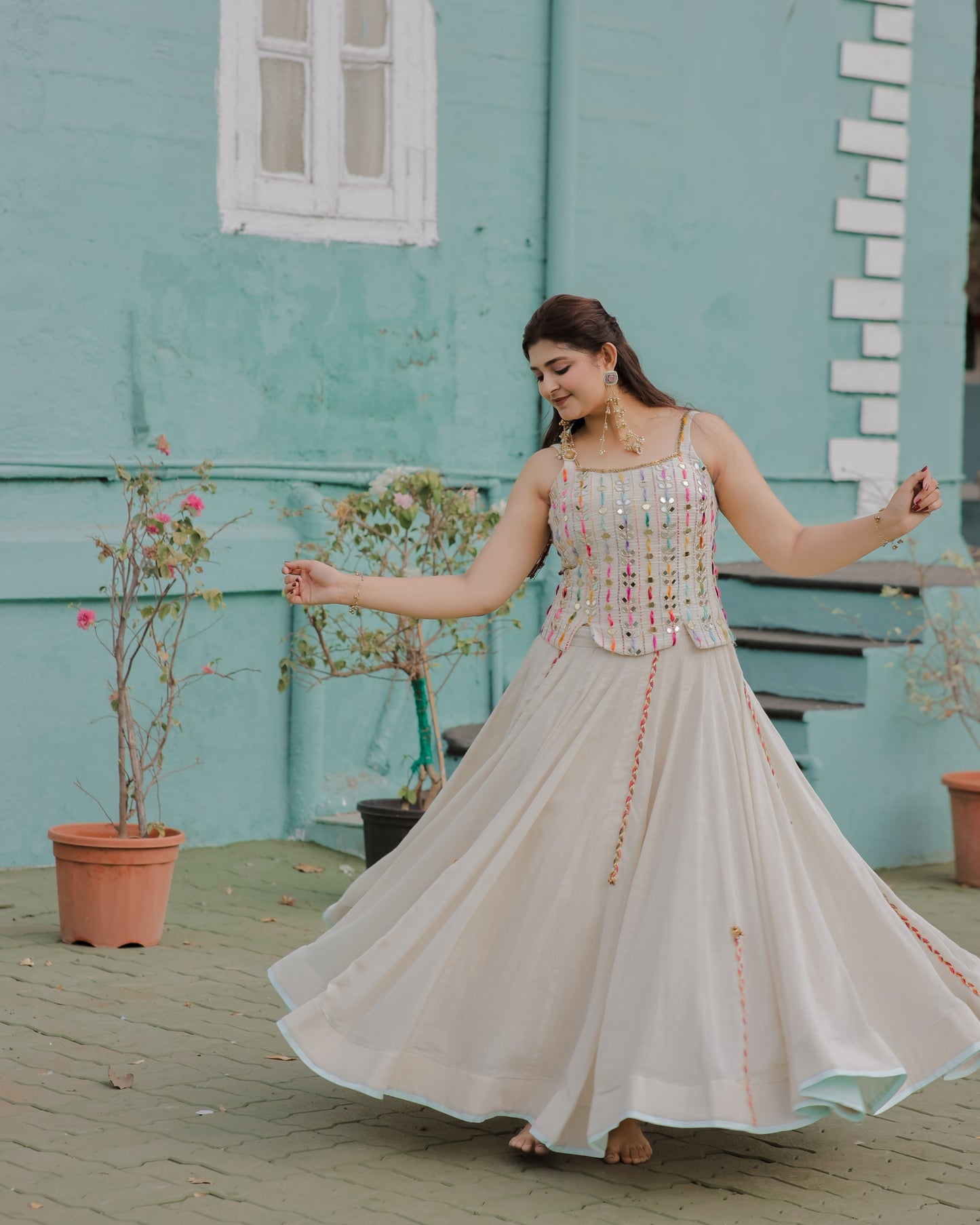 Beige Jute Navratri Co-Ord Set