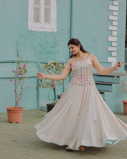Beige Jute Navratri Co-Ord Set