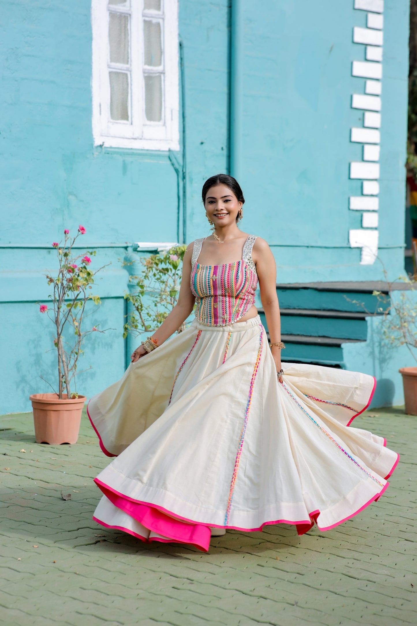 Multicolor Jute Corset Skirt Set