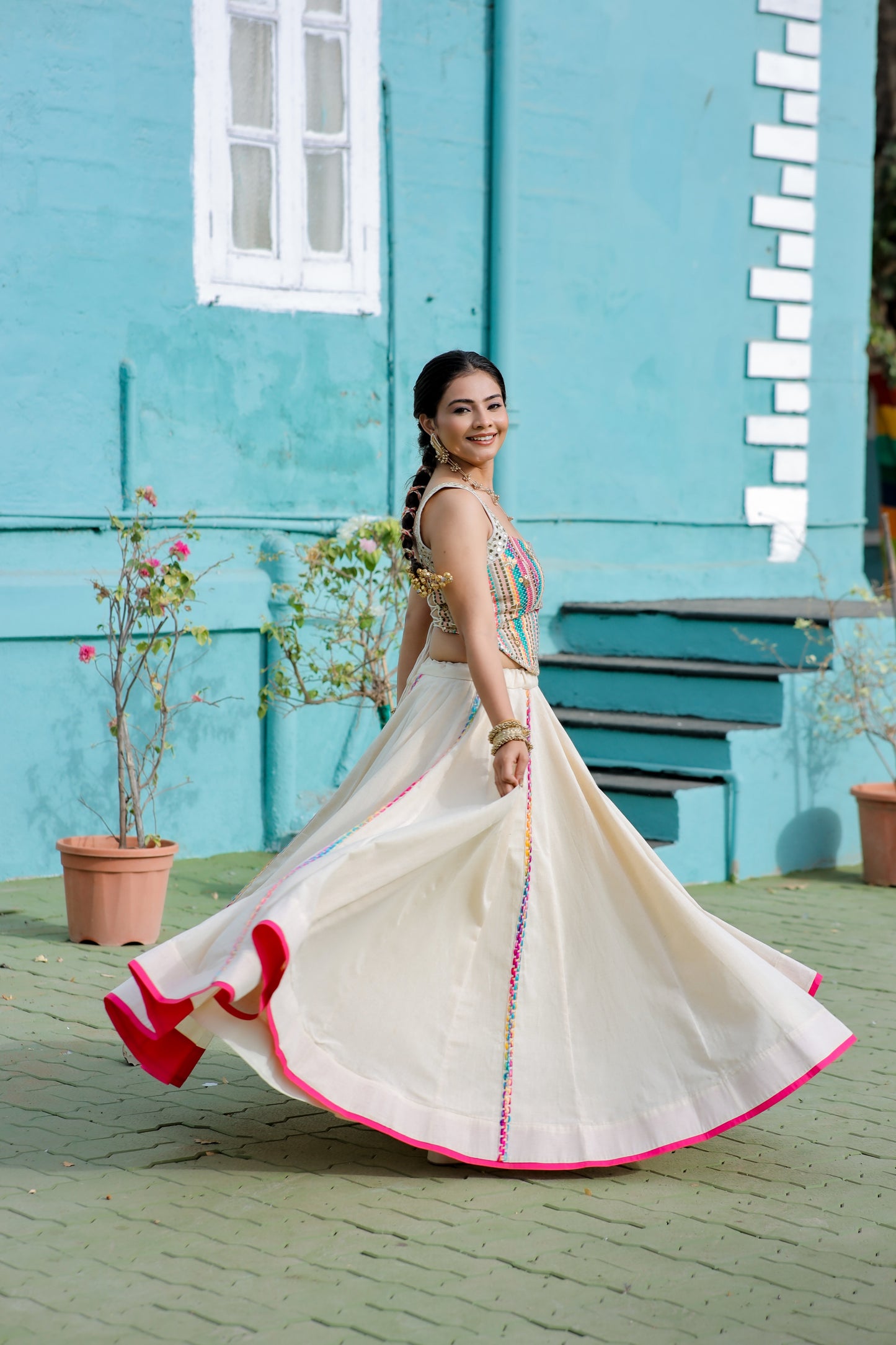 Multicolor Jute Corset Skirt Set