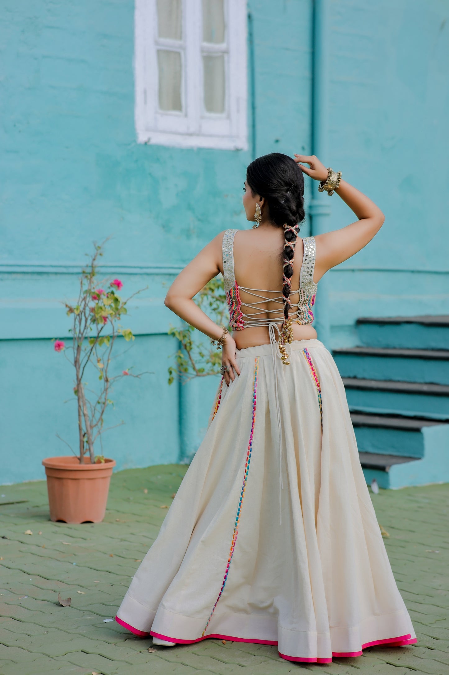 Multicolor Jute Corset Skirt Set