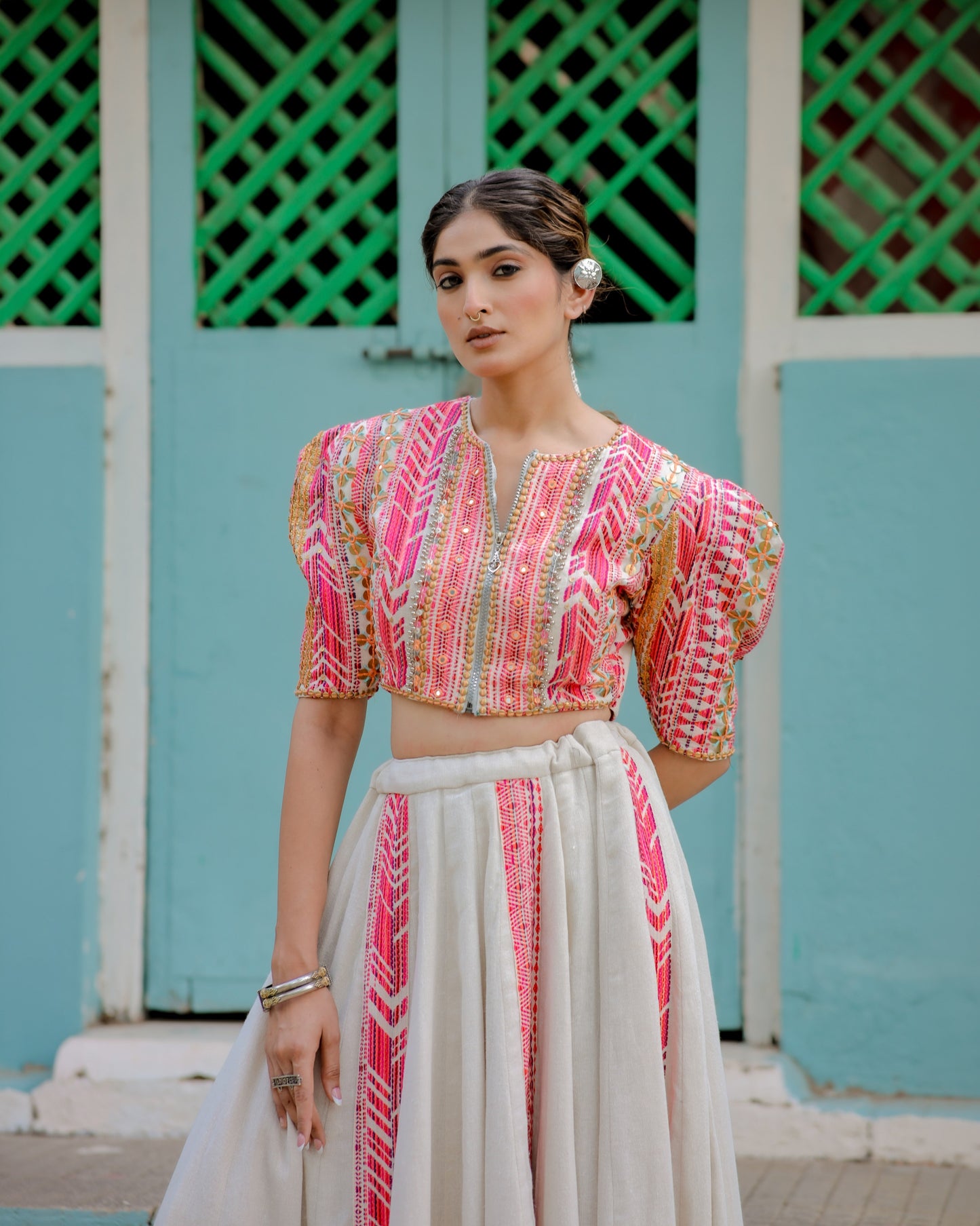 Embroidered Jute Navratri Jacket Set